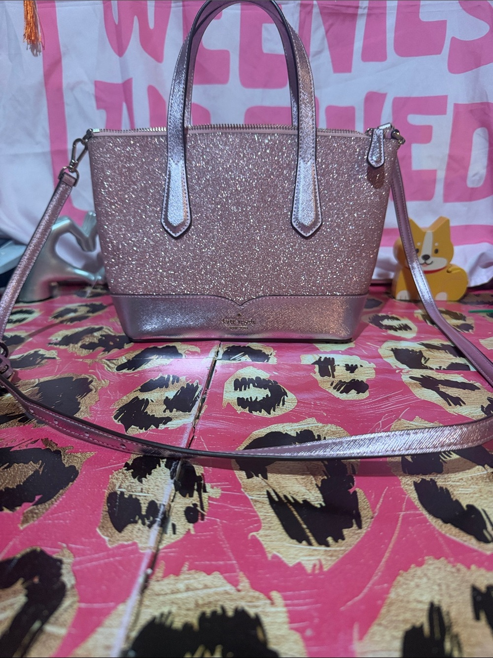kate spade Rose Gold Glitter Crossbody Tote